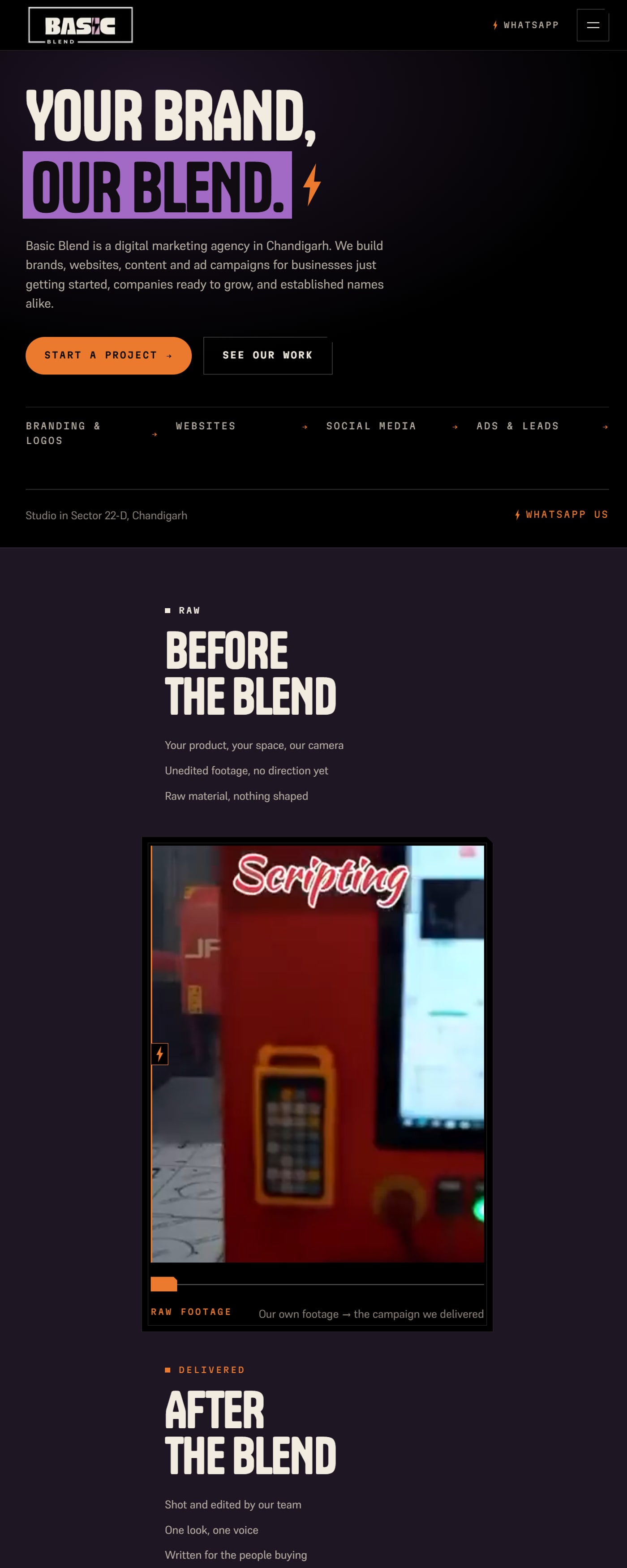 Basic Blend — the live site, scrolling from the top of the home page