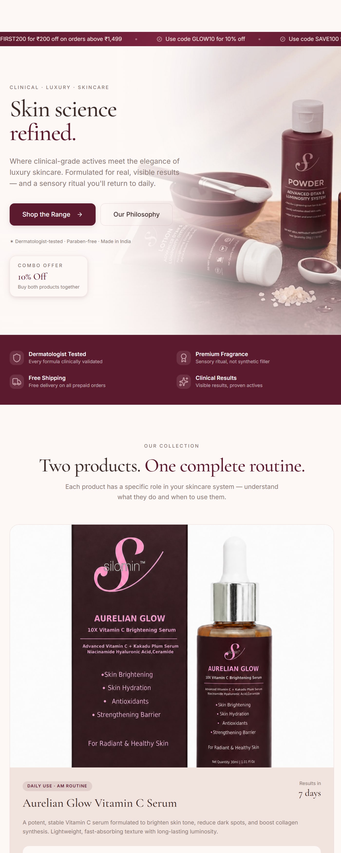 Silomin — the live site, scrolling from the top of the home page
